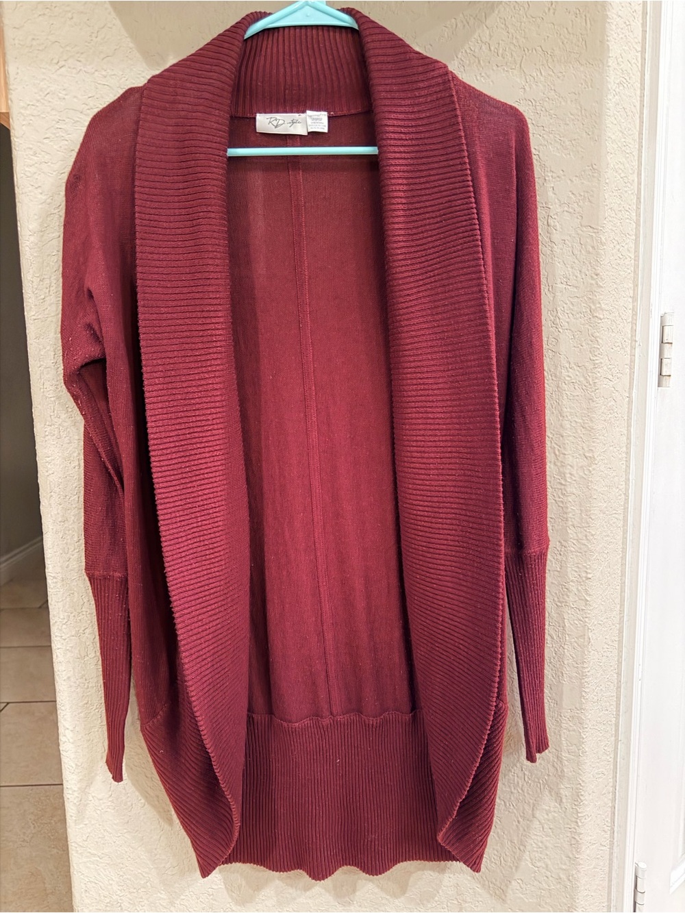 RD Style Open-Front Shawl Collar Cardigan - Burgundy